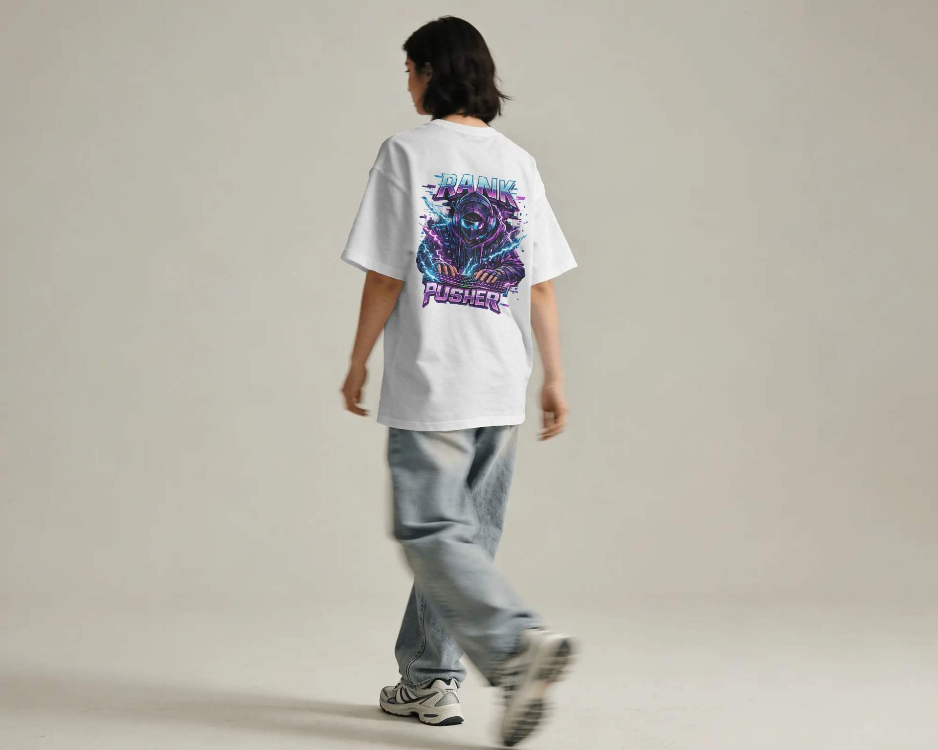 Rank Pusher -  Cyber Gamer Edition Oversized Unisex White Tshirts