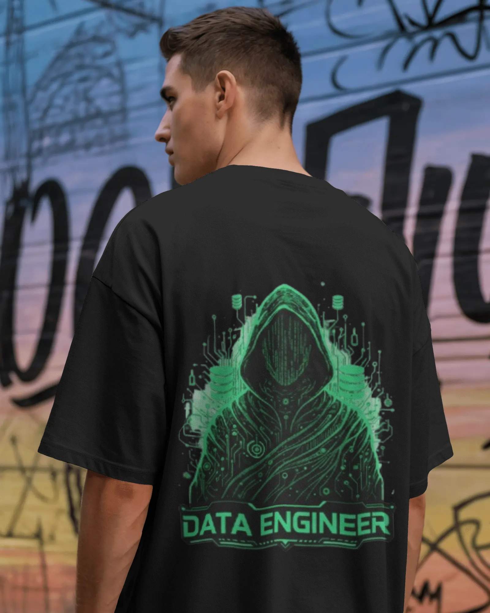 The Data Engineer Cyberpunk Men Oversized Black Tshirts