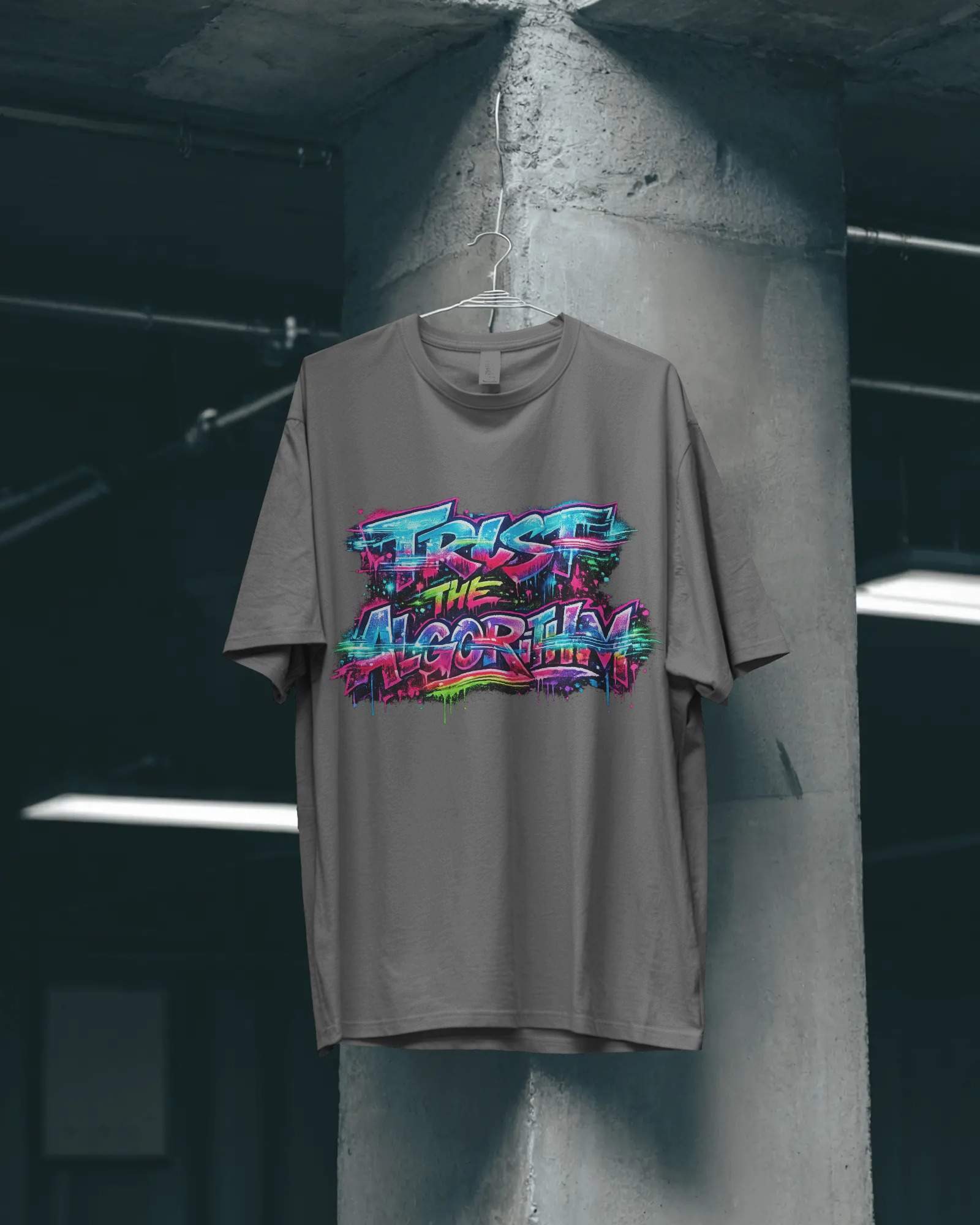 Trust The Algorithm: Neon Rebellion Oversized Unisex Tshirts