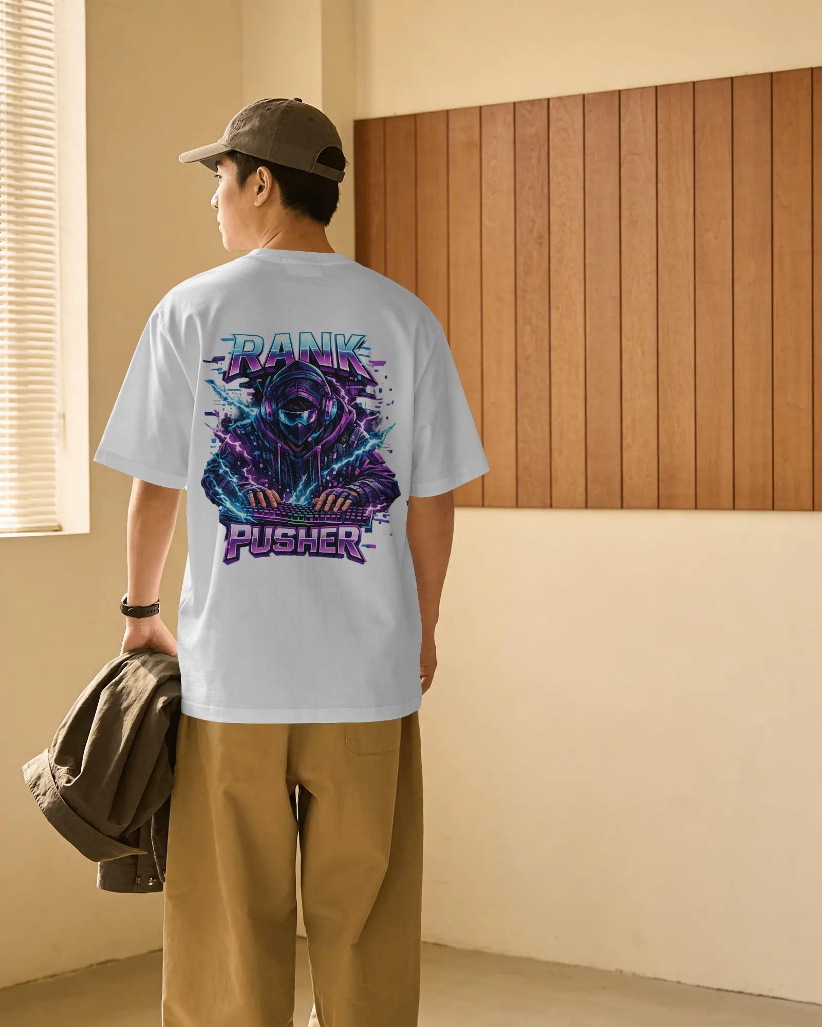 Rank Pusher -  Cyber Gamer Edition Oversized Unisex White Tshirts - Image 2
