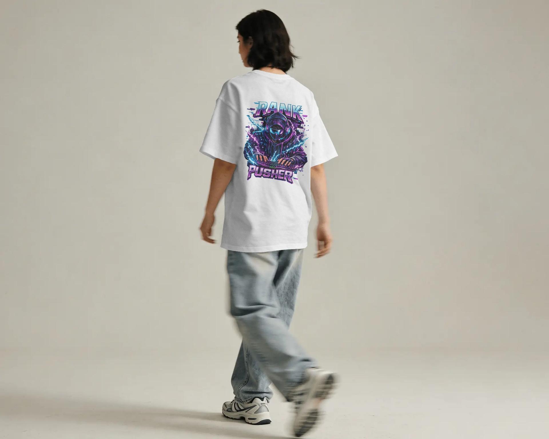 Rank Pusher -  Cyber Gamer Edition Oversized Unisex White Tshirts