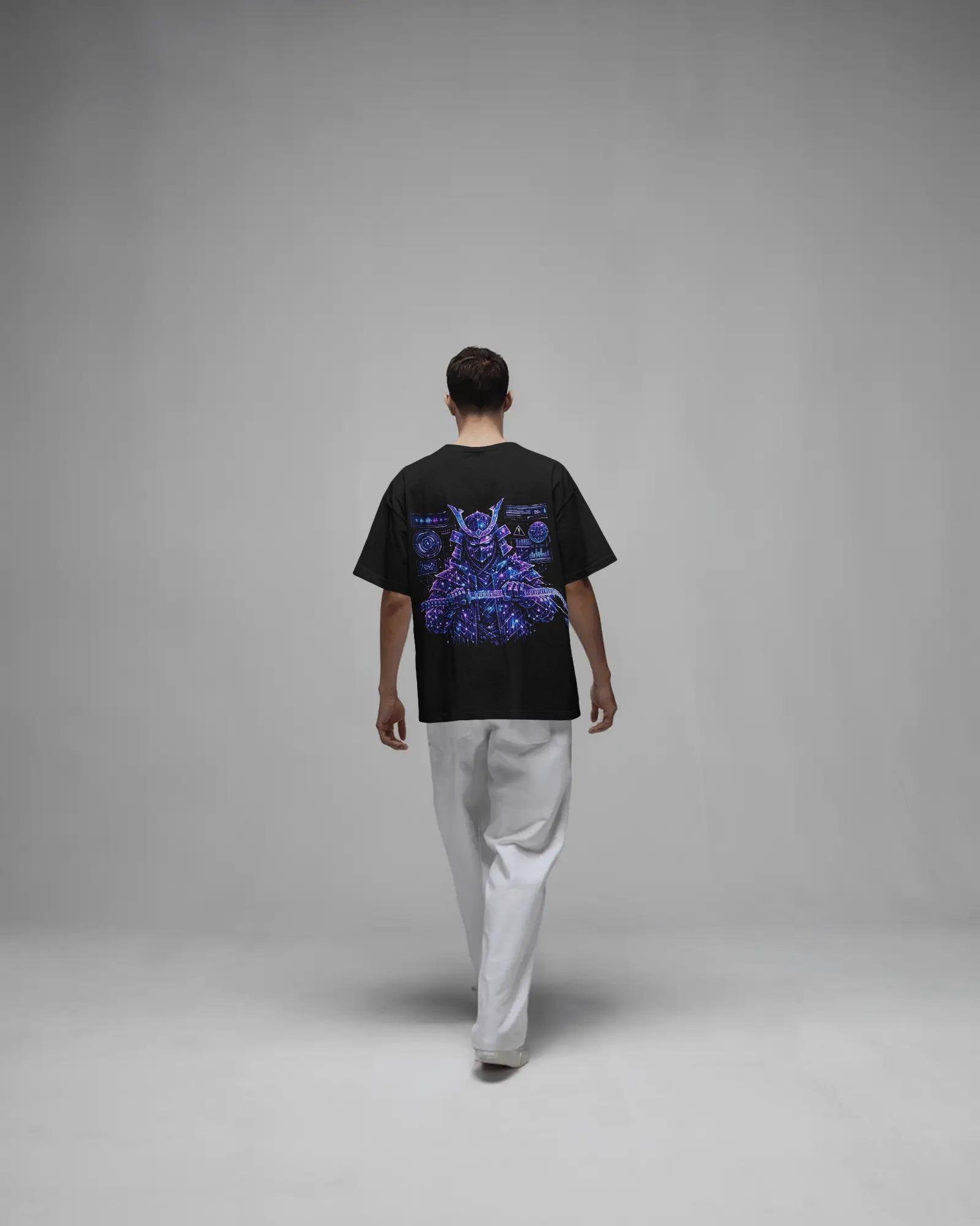 Digital Katana: Ghost In The Code Men Oversized Tshirts - Image 2