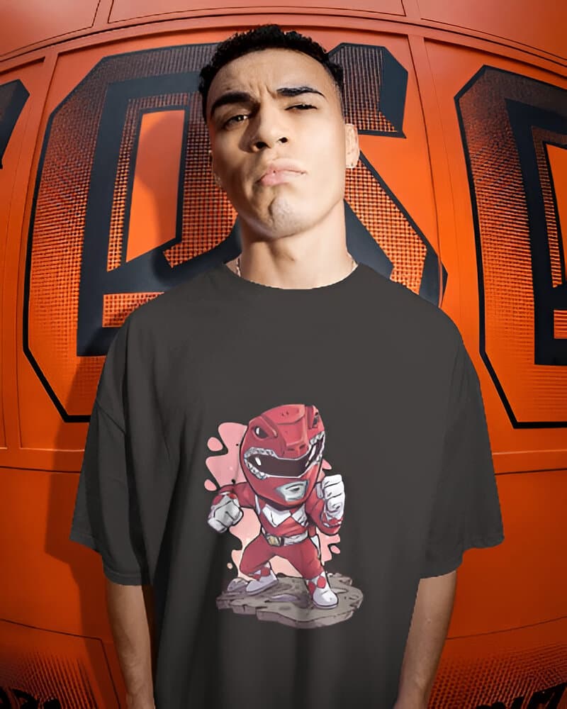 Mighty Red Ranger Oversized Unisex Black Tshirts